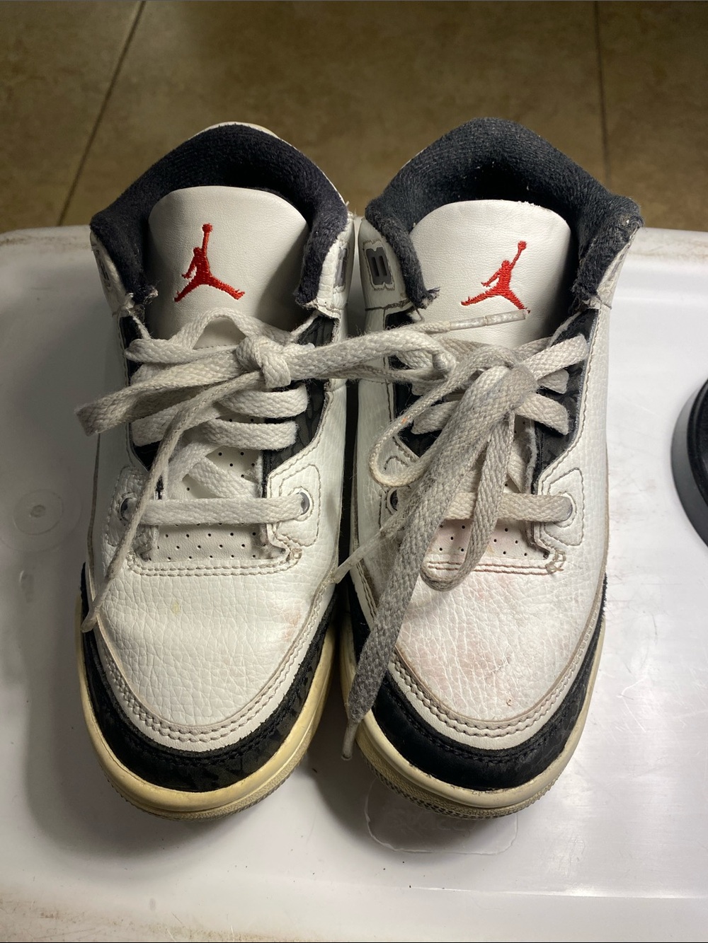 Jordan Kids White and Black Sneakers with Red Jumpman